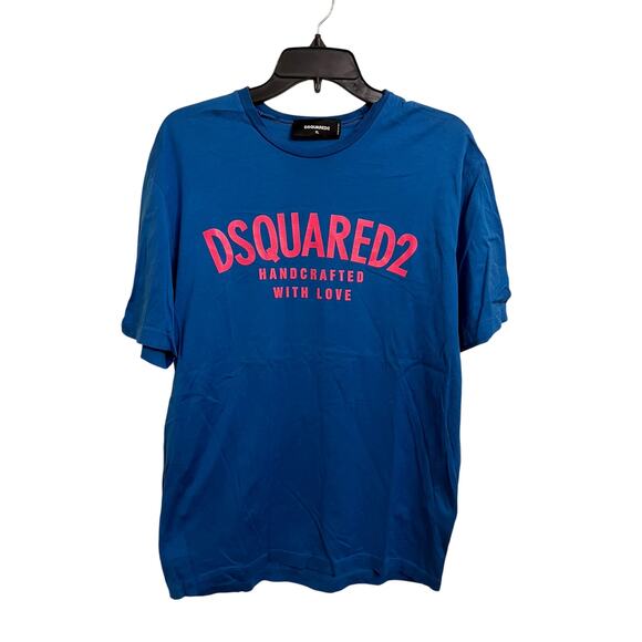 DSQUARED2 Blue Graphic T-Shirt - “Handcrafted With Love” - Size XL - Picture 1 of 4
